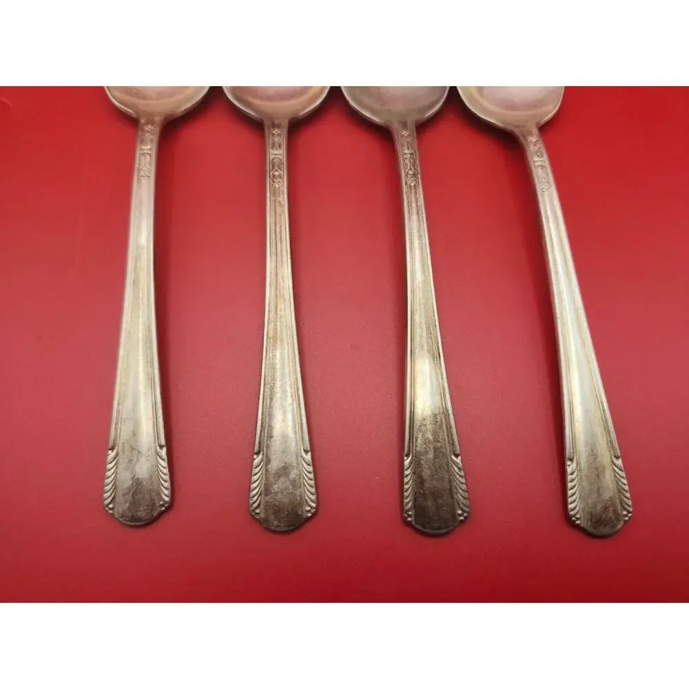 Set of 4 International Wm Rogers IS Chatham 1935 Silver Plate 6” Teaspoons Vtg
